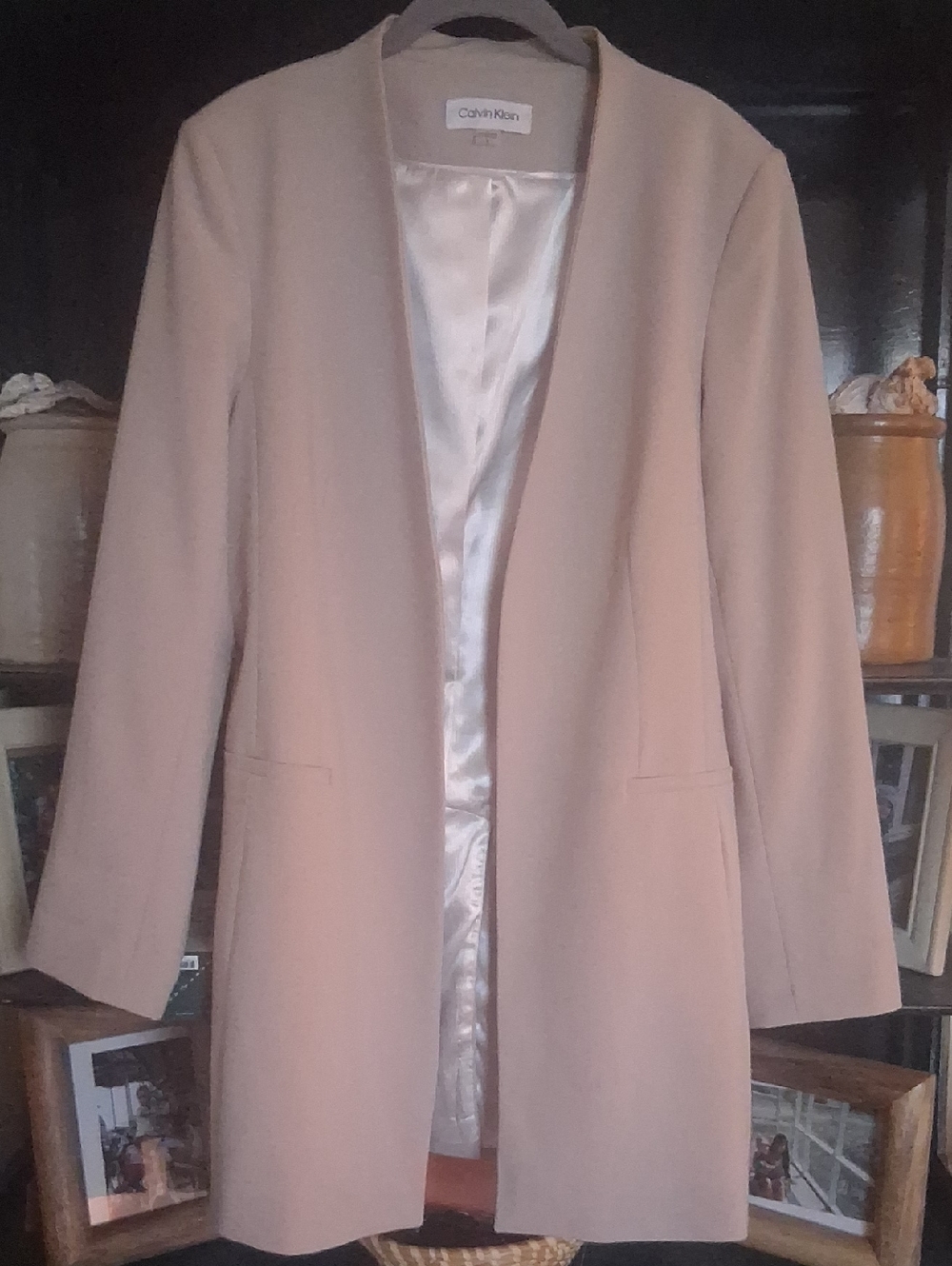 Vintage 2000 Calvin Klein Women's Blush Open-Front Long Blazer